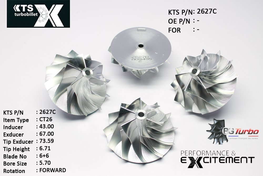 Turbo ROUE FORGÉE MFS PERFORMANCE - 6+6 PALES - INDUCER : 43 - EXDUCER : 67 - TYPE : CT26ANGLE : 50° - ROTATION : Forward - SUPER BACK : 1,5 - BORE SIZE : 5,7

